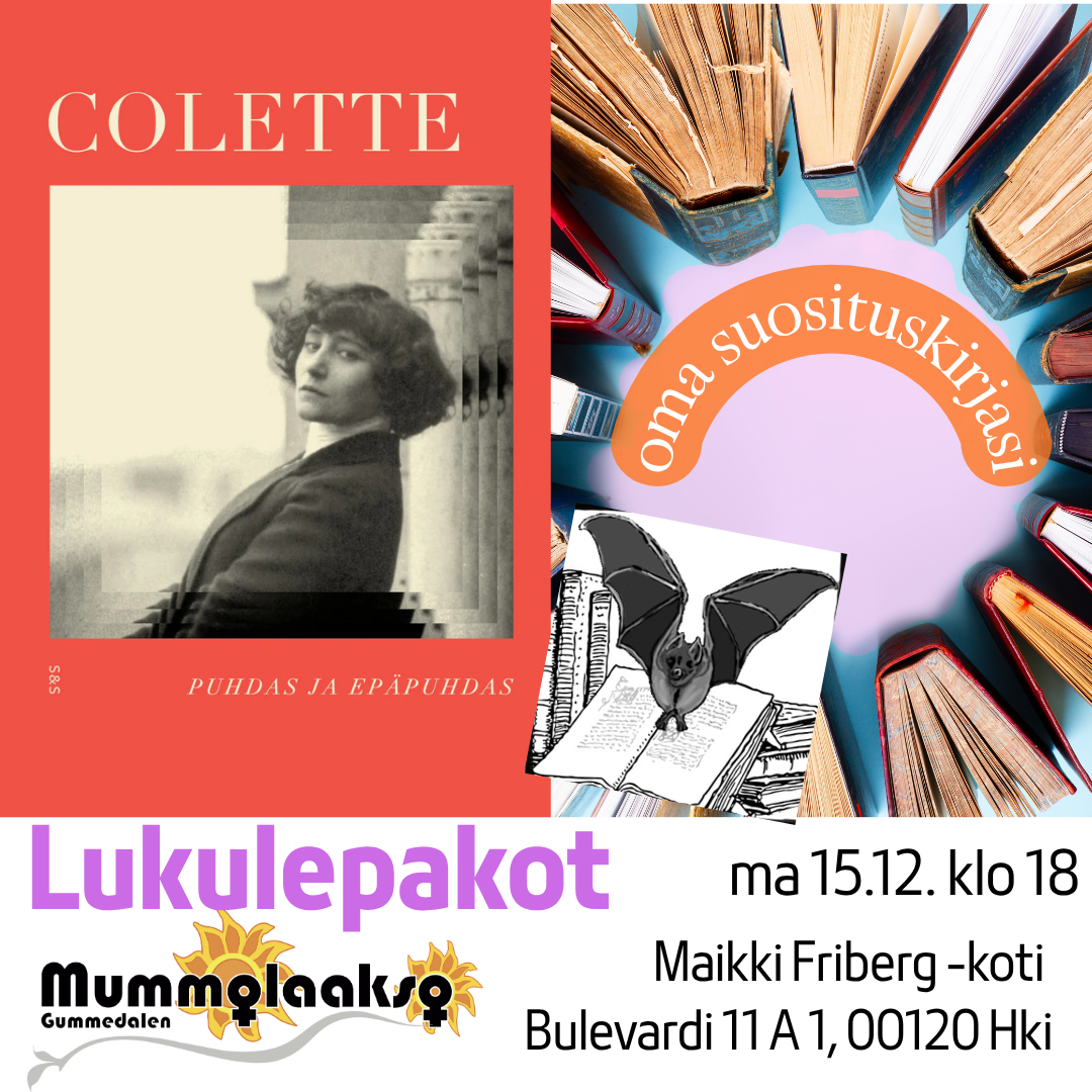 Kirjan kansikuva, kirjaympyrä jonka keskellä teksti 'oma suosituskirjasi' ja mustavalkopiirroksena lukulepakkologo