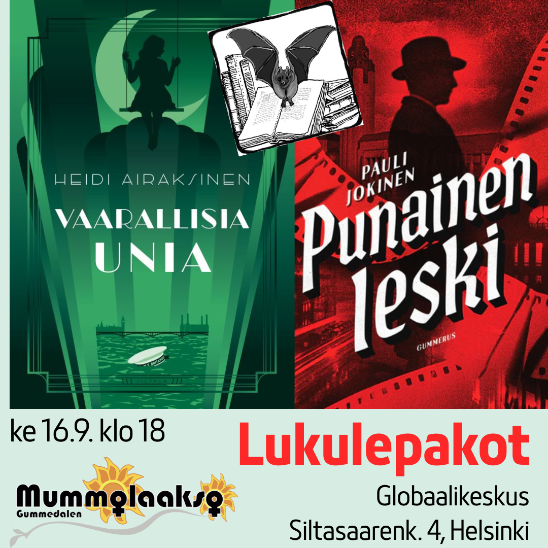 Kirjojen kansikuvat lukulepakkologolla